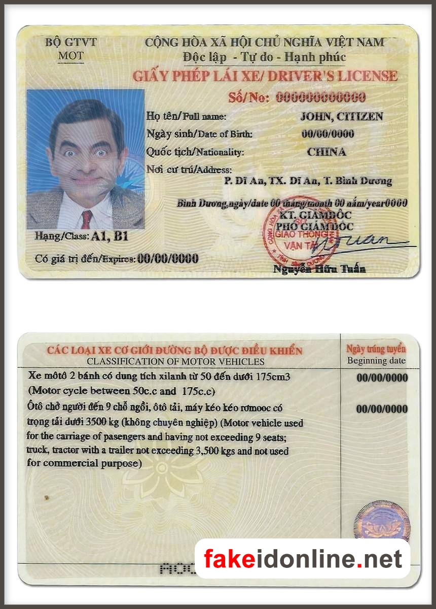 Vietnam Driver License PSD Template